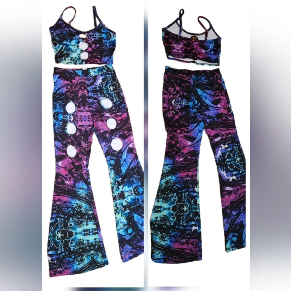IHeartRaves 2 Piece Vibrant Multicolor Rave Wear Pant And Top Set  Size Medium